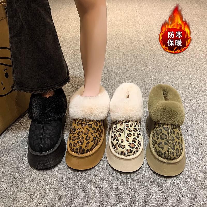 thick-soled snow boots women's velvet warm leopard print new winter fluffy cotton shoes bread shoes