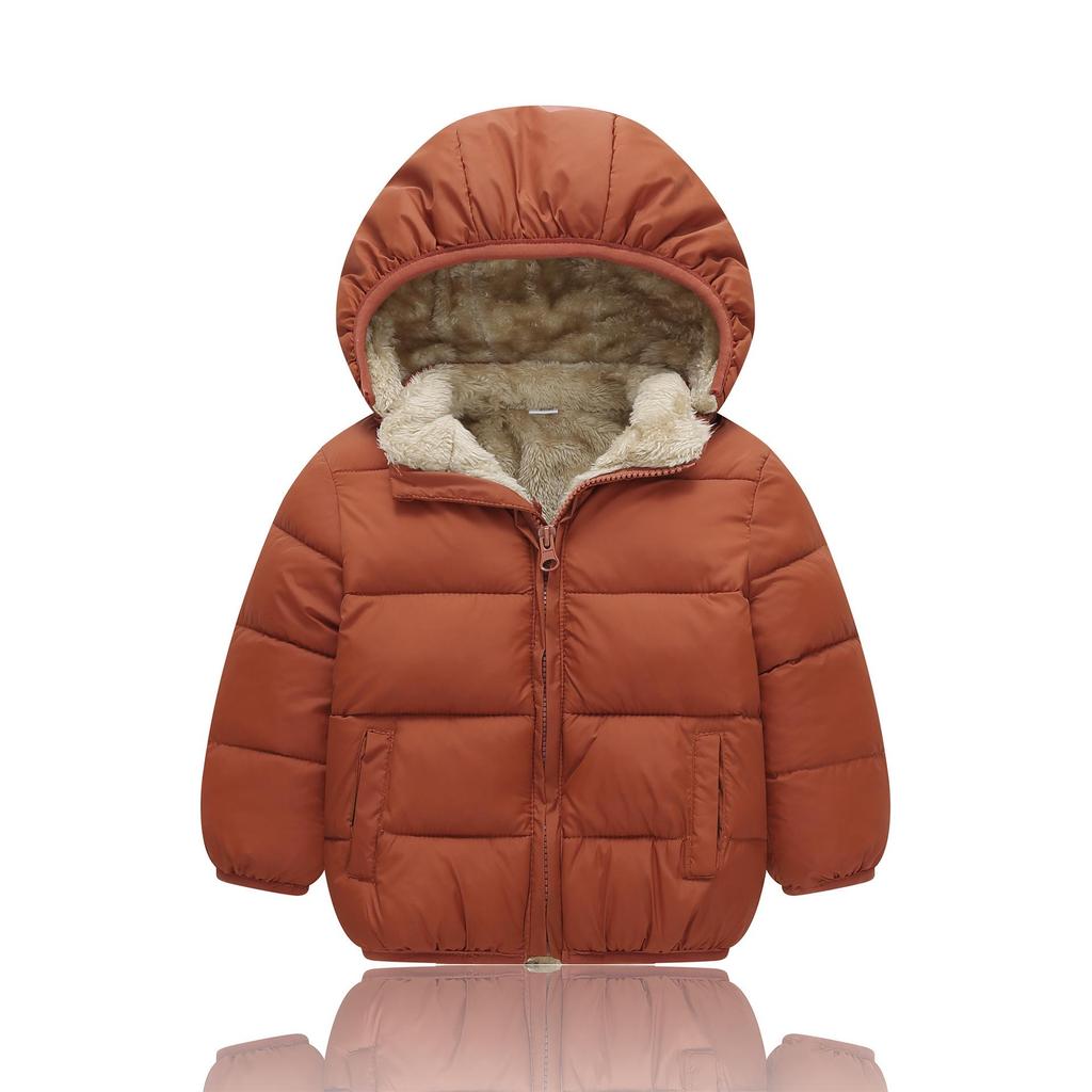 Unisex Kids' Thickened Velvet Hooded Cotton Jacket for Winter