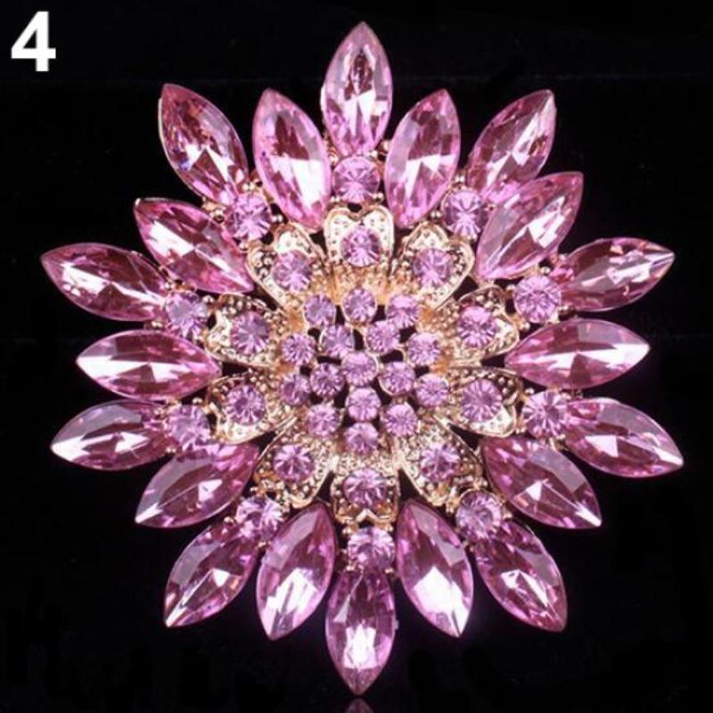 Elegant Vintage Multi-colored Flower Brooch Pin with Sparkling Stones and Leaf-shaped Elements for Weddings and Parties