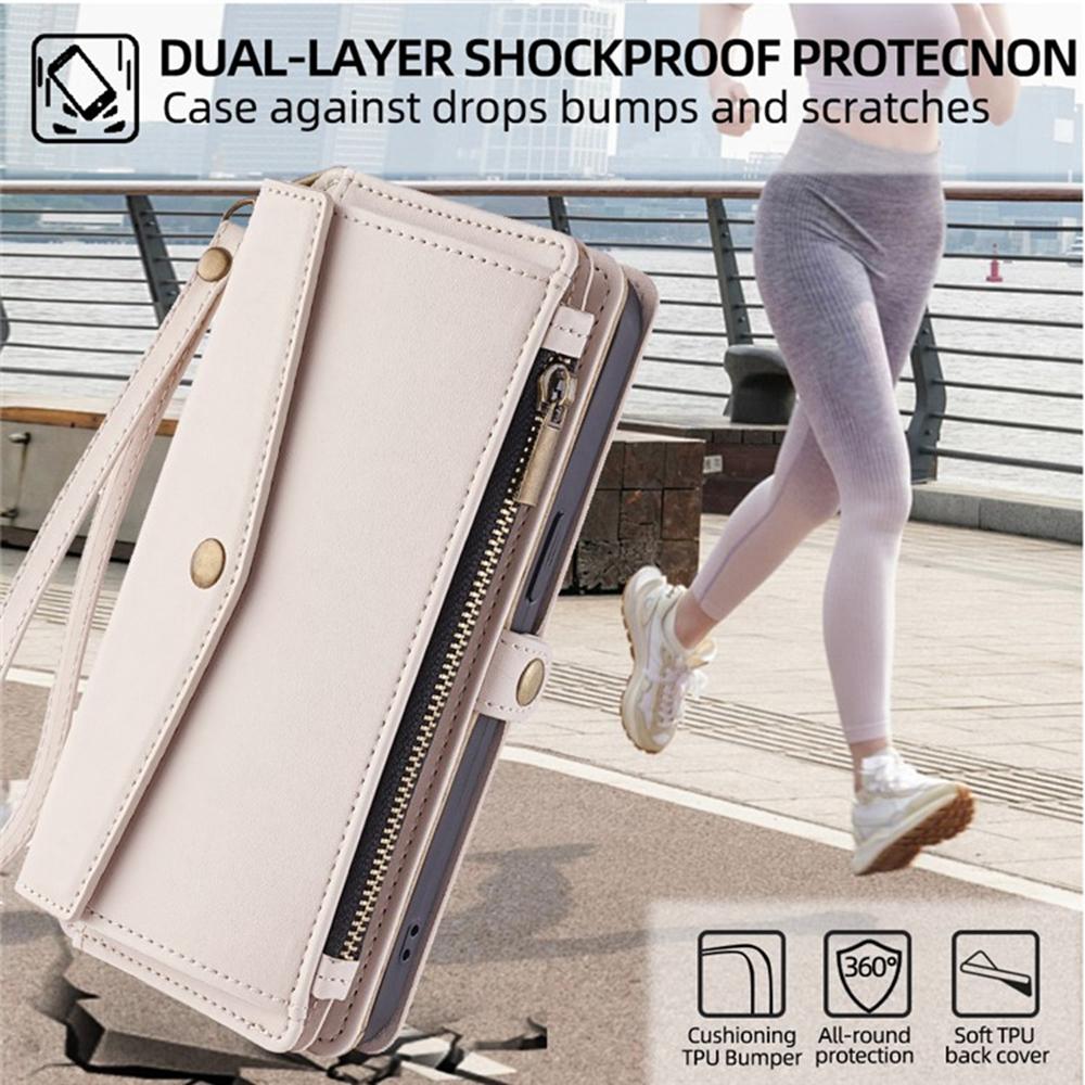 For iPhone Air Case Card Slots Zipper Purse PU Leather Phone Cover with Shoulder Strap