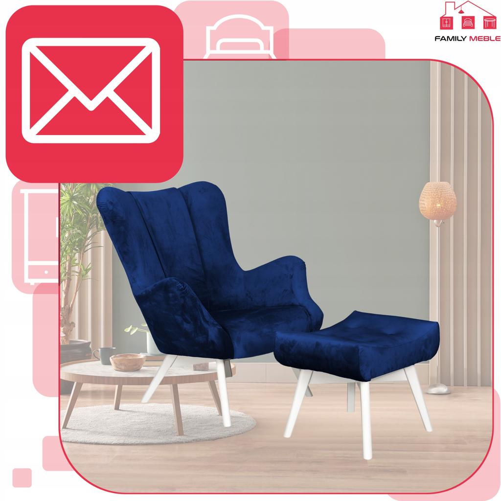 Vika Scandinavian Armchair with Footrest, Pouffe, Profiled, Family Meble Indigo