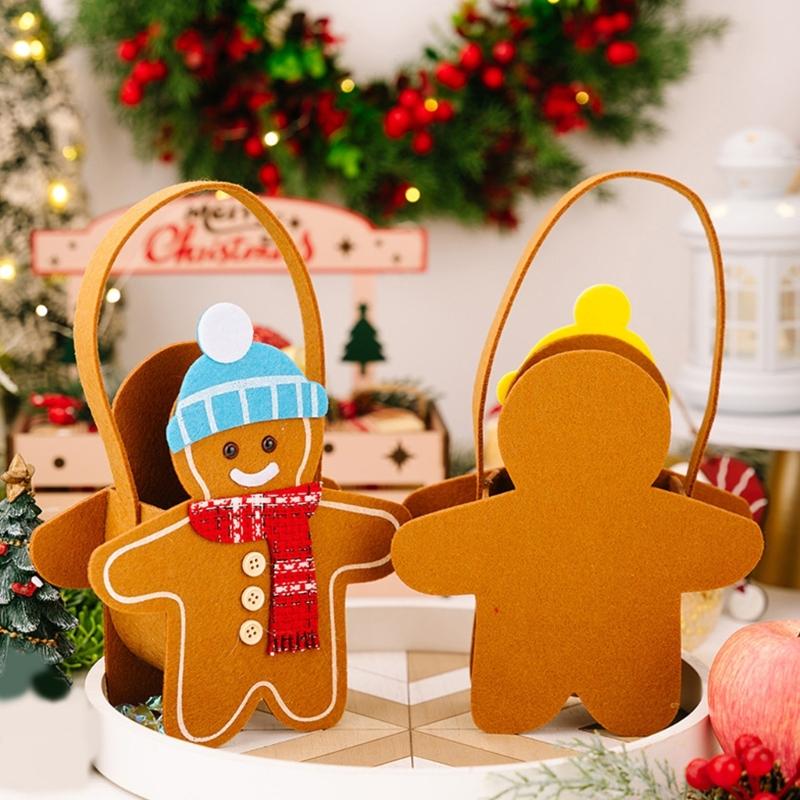 Festival Double Sided Gingerbreads Handheld Bag Durable Cloth Materials Spacious Holiday Gift Storage For Home Office Christmas Decoration