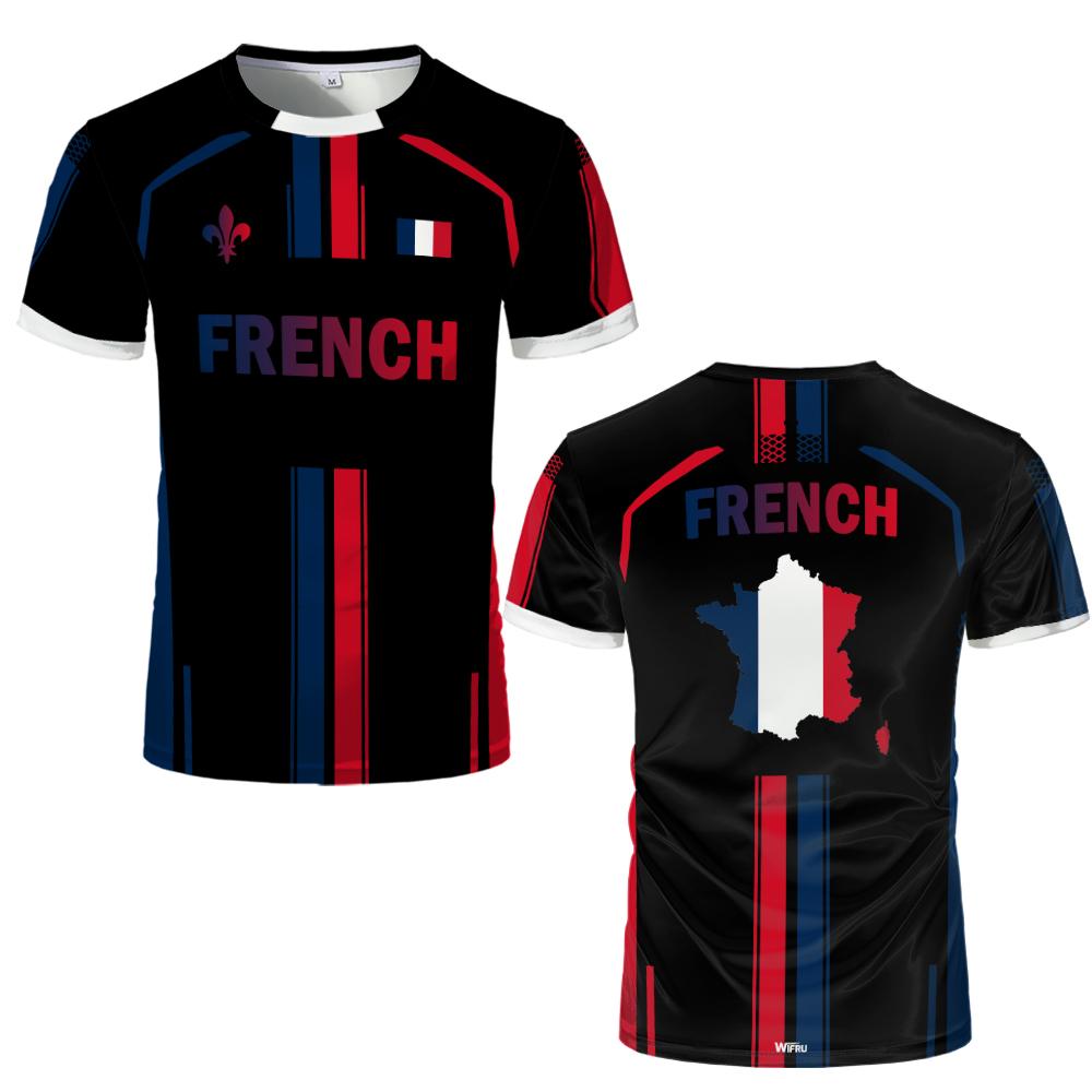 French Flag Printed Football T-shirt Breathable Sports Jersey Street Tops Unisex Casual Graphic Tee