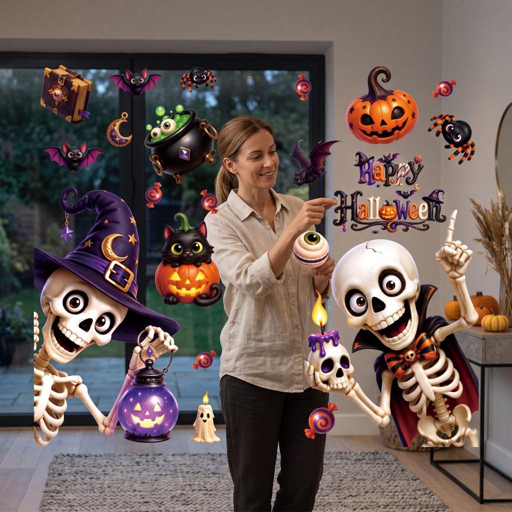 Halloween Glass Window Stickers for Holiday Party Decorations - Decals for Home and Storefront