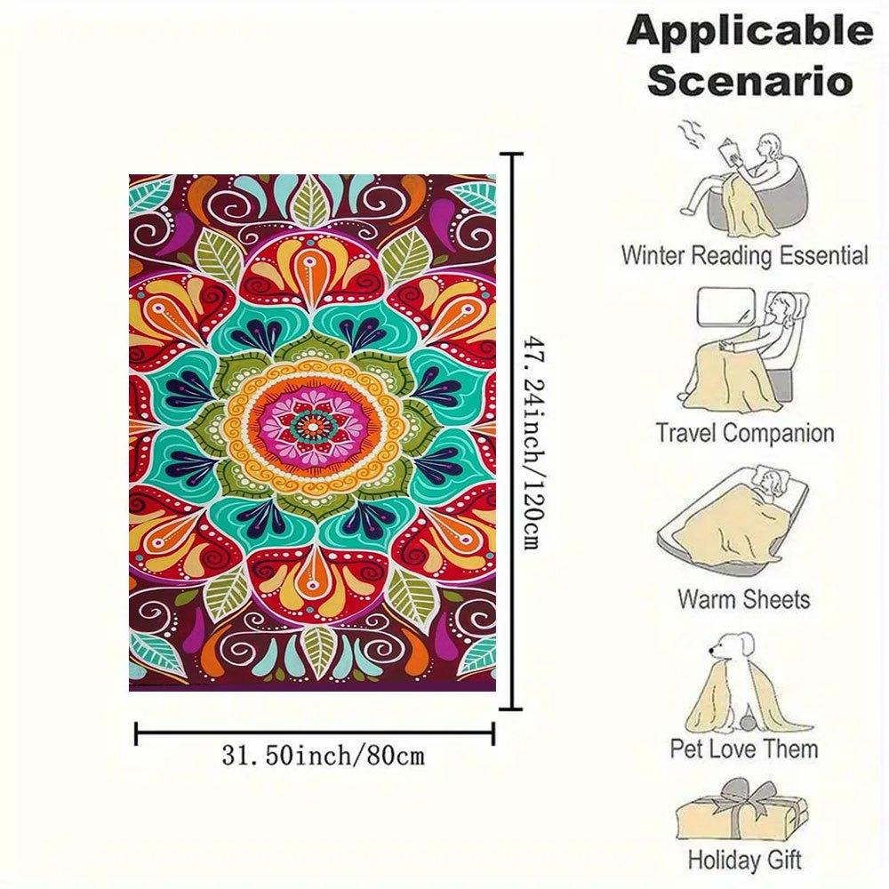 Colorful Mandala Tapestry Hippie Wall Hanging Bohemian Home DecorBlanket Flannel Throw Blanket for Sofa, Bed, Travel, Camping, Office, Couch