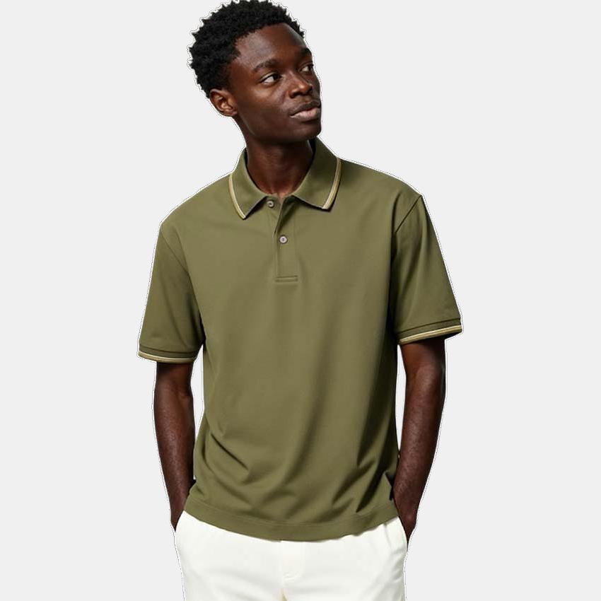 Uniqlo X JW Anderson Collaboration SS25 Embroidered Logo Half Button Short Sleeve Polo Shirt Unisex Polo Shirts Olive-Green 476227-57