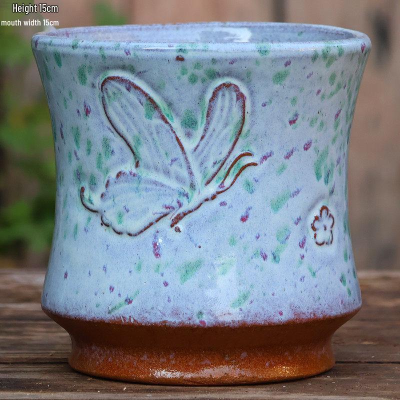 Handmade Large Coarse Pottery Succulent Flower Pot – Round Purple Sand Ceramic Planter