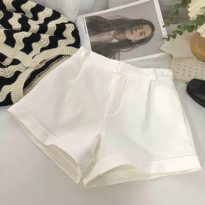 

2026 Summer Plus Size High Waist Wide Leg Slimming Shorts for Women - Trendy Petite Casual Rolled Hem Pants XS (70-85 jin) белый