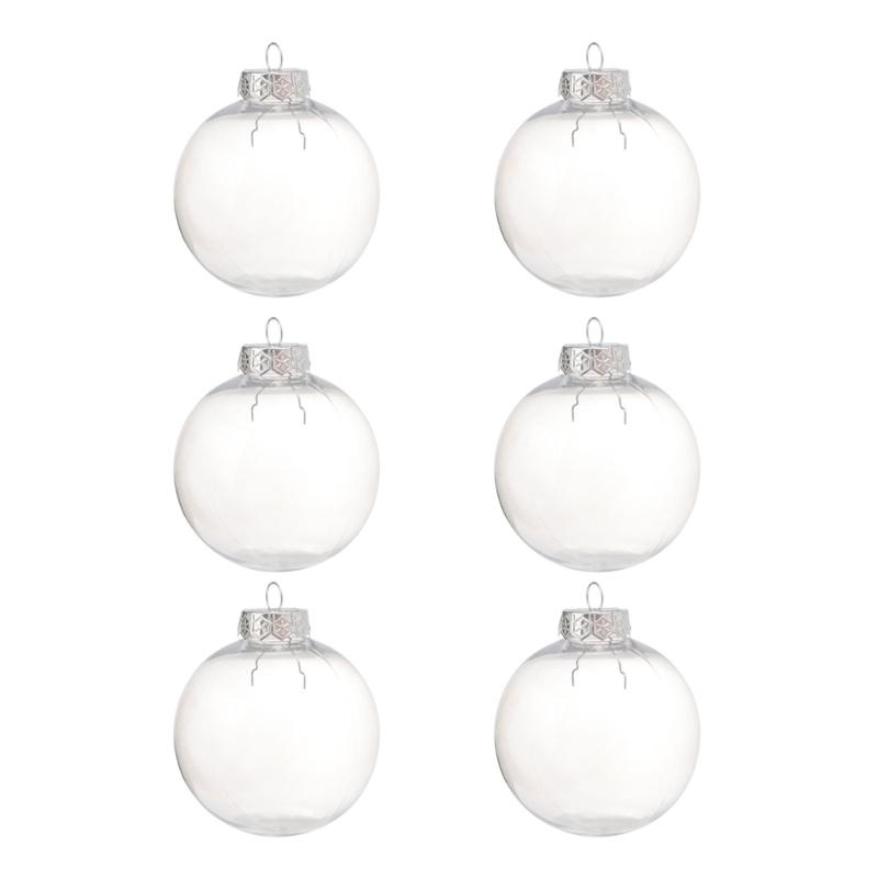 6Pcs/lot Clear Empty Christmas Ball Ornaments with Removable Gold/Silver Metal Hangers Great for Wedding Party Holiday