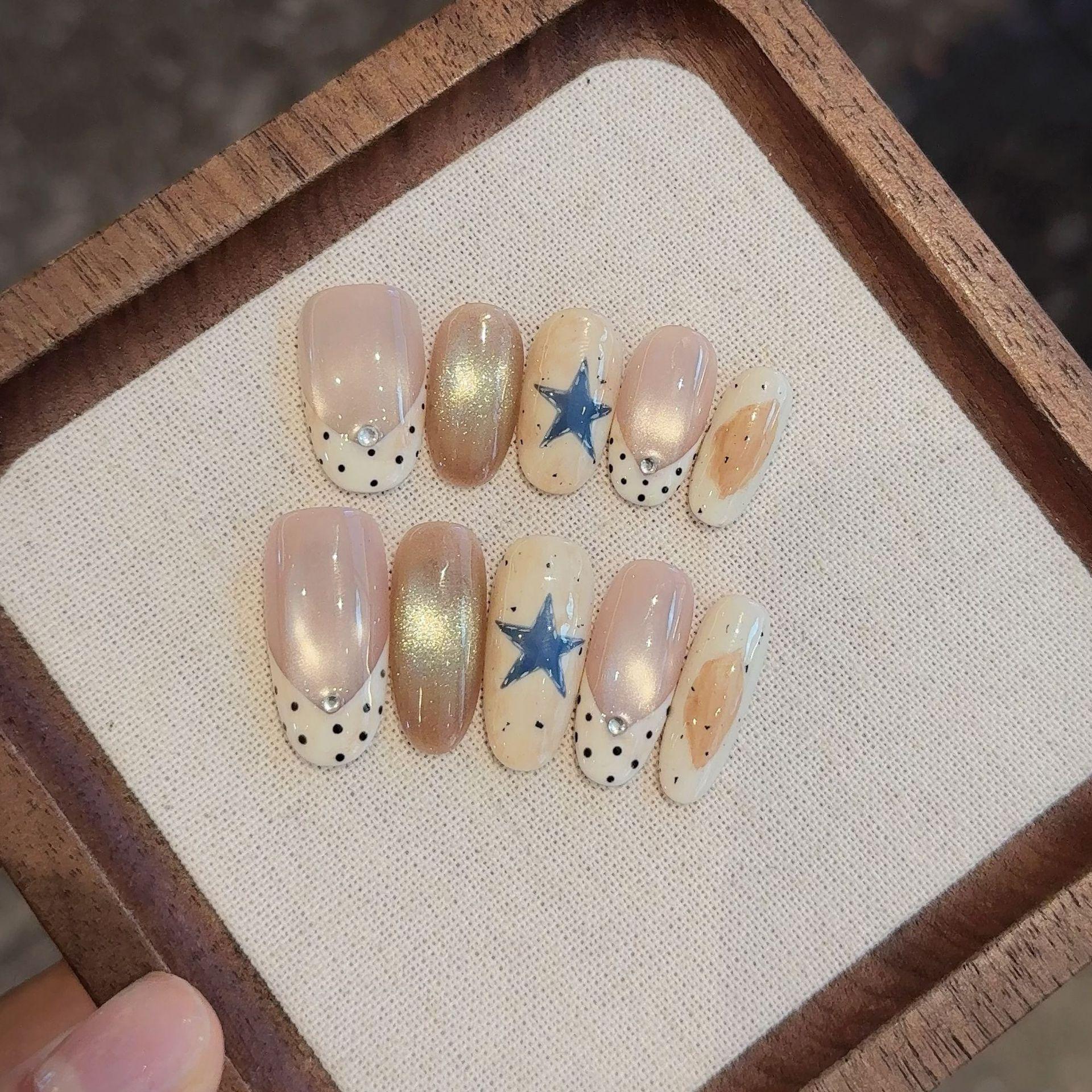 Retro Cat Eye Hand-Painted French Y2K Style Press-on Nails