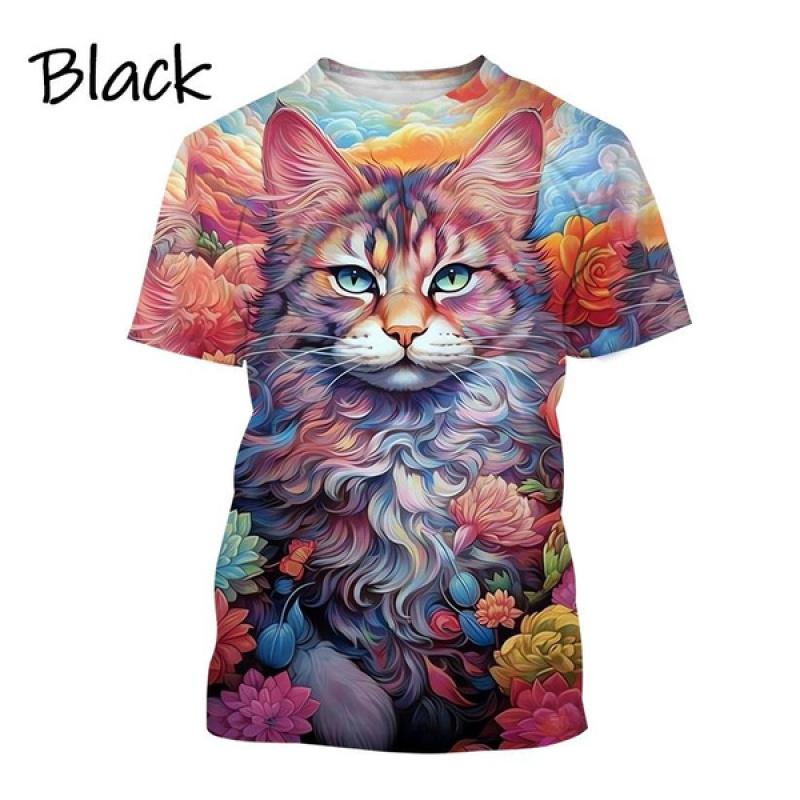 Fashion Japanese Style Ukiyo-e Animal Cat Print T Shirt For Men 3D Harajuku Short Sleeve Crew Neck T-shirt Kid Top Oversized Tee