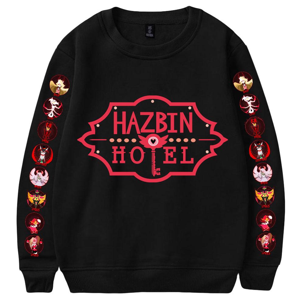 

Весенне-осенняя толстовка с круглым вырезом Hazbin Hotel, толстовка с принтом аниме, большой размер для мужчин, пуловер унисекс XS чёрный
