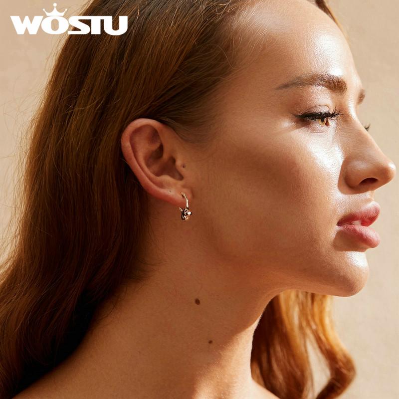 WOSTU 925 Sterling Silver Top Quality 3D Panda Hoop Earrings For Women Chinese Lovely Panda Drop Earring Holiday Jewelry Gift