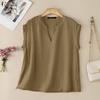 ZANZEA Blusa Casual da Donna con Scollo a V, Colore Unito, Vestibilità Larga, Inserti in Pizzo, Manica Corta