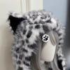 Thick Velvet Lined Ear Warmer Hat Snow Leopard Print Winter Head Hat  Ladies Women