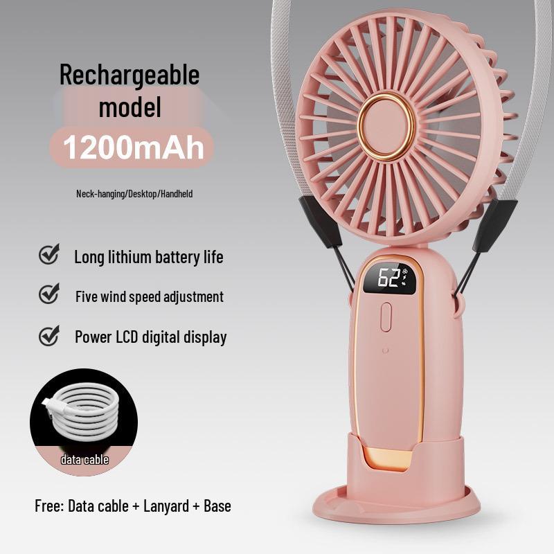 Compact USB Rechargeable Mini Fan with Digital Display New Model