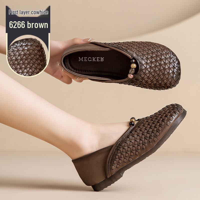 

Женская верхняя одежда из коровьей кожи с полым носком - Серебристая, на плоской подошве, дышащая, универсальная, идеально подходит для юбок - Осенняя коллекция 2025 35 коричневый