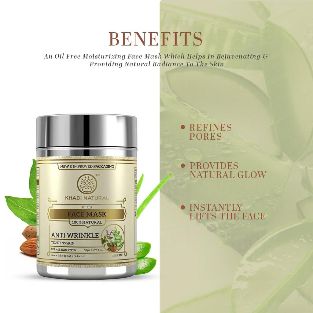 KHADI NATURAL Anti Wrinkle Herbal Face Mask 50g Pack of 1 for Brightening and Youthful Skin