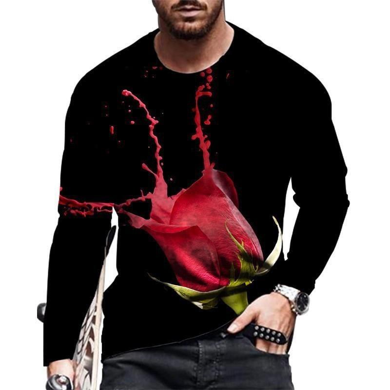 European and American Fashion Gradient Printed Casual Long Sleeved T-shirt O Neck Oversized Pullovers Tees Tops Men's Clothing