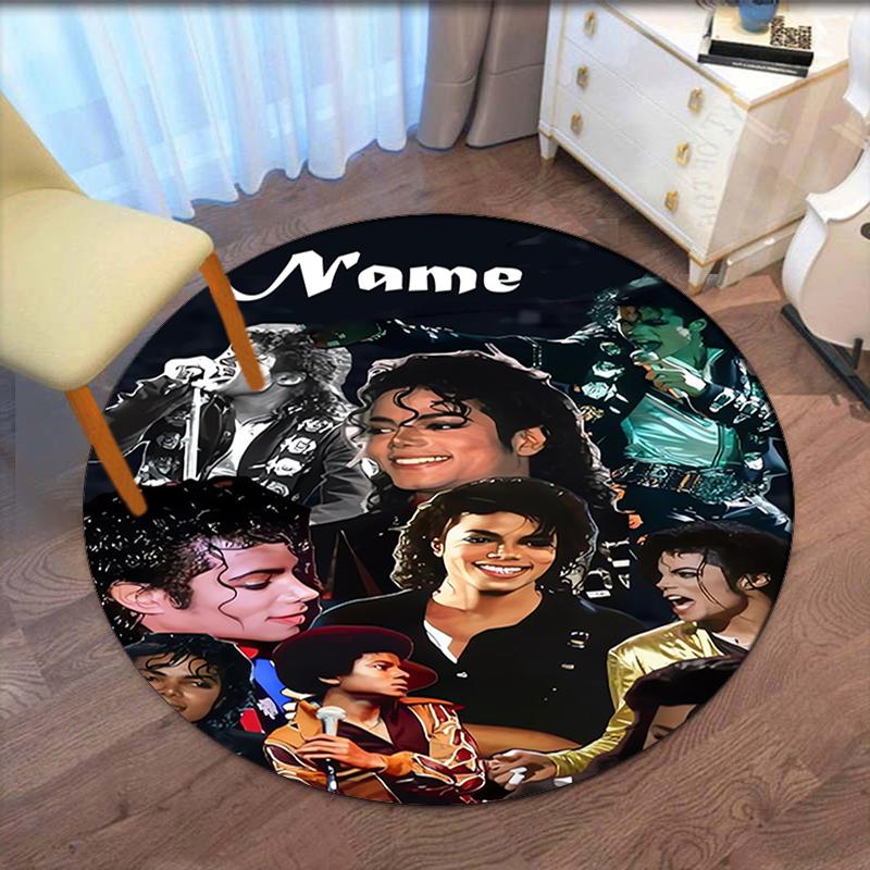 Custom Name Michael Jackson Printed Round Rug Carpet Chair Rug Area Rug Entryway Doormats,for Office Chair Living Room Bedroom Kitchen Room.