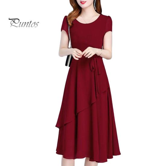 

Летнее женское платье А-силуэта в стиле пэчворк с короткими рукавами и круглым вырезом, со шнуровкой на талии, однотонное платье для свиданий, вечеринок, поездок на работу XL вино красного