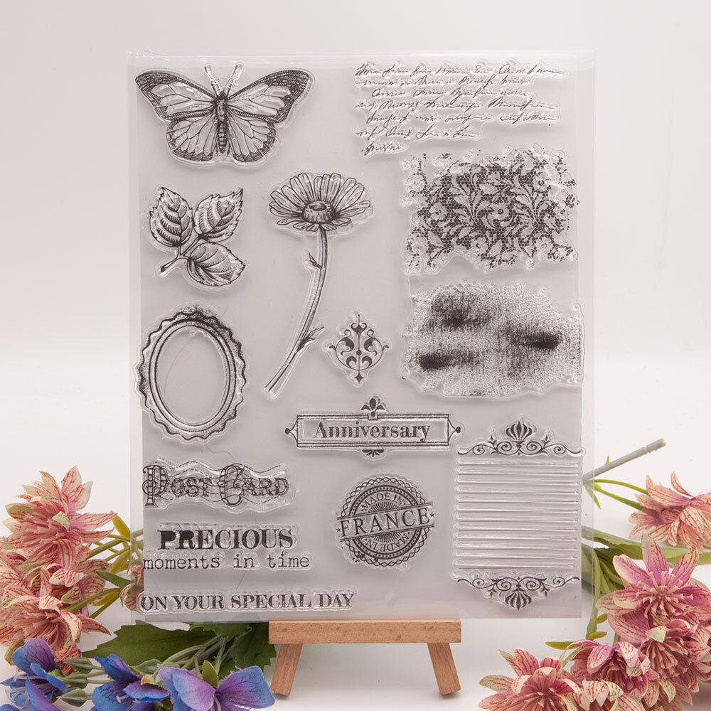 Flower Transparent Silicone Clear Stamps for Seal DIY Scrapbooking Photo Album Decor Poker Tulip Butterfly