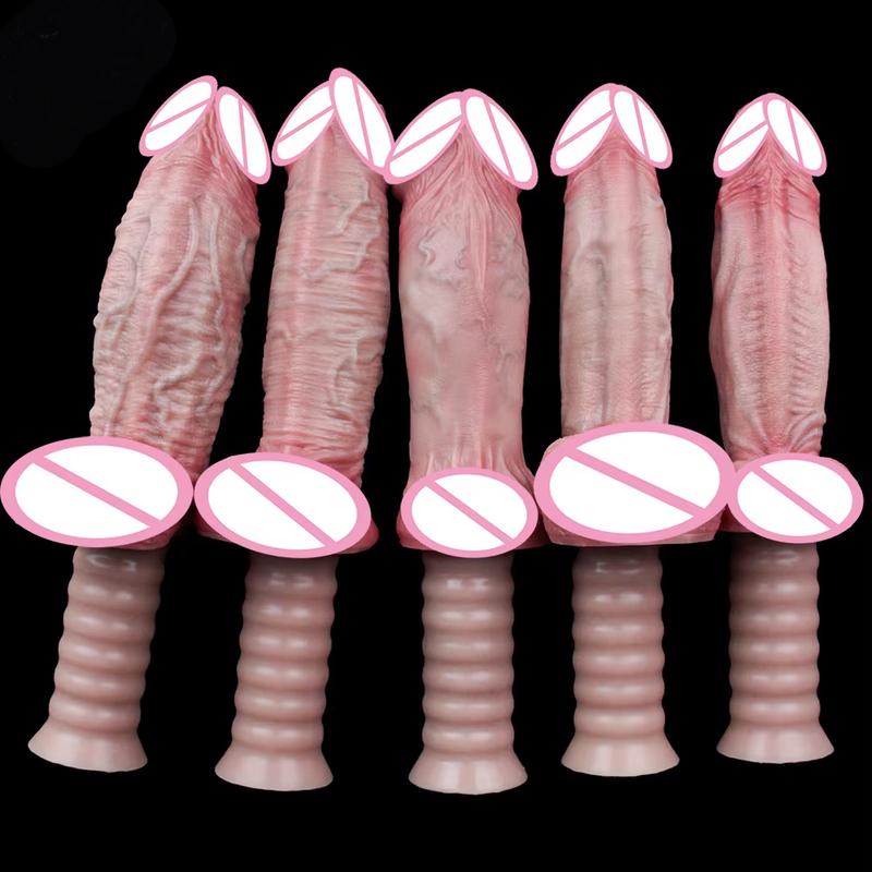 FAAK Dual Layer Silicone Realistic dildo Screw Handle Penis with Sucker Sex Toys For Women Vagina Anal Stimulate Sex Shop