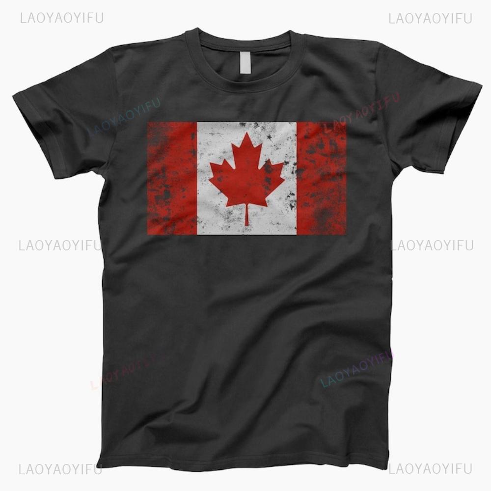 Vintage Distressed Canadian Flag Graphic T Shirts Woman Man Summer High Quality Cotton Tshirt Retro Casual Streetwear Clothes