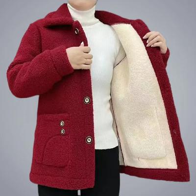 Autumn and Winter Lamb Fleece Jacket Mother's Imitation Lamb Fleece Cotton Jacket Women's Plus Velvet Thick Coat