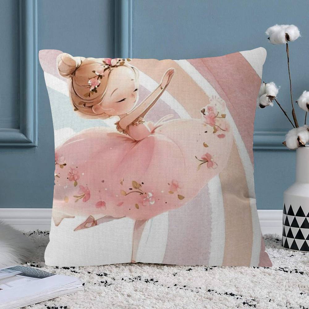Pink Ballerina Girl Butterfly Pillow Gift Home Office Decoration Bedroom Sofa Car Cushion Cover Case X