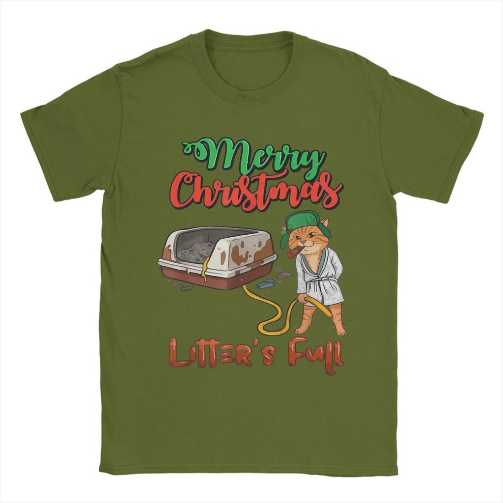 Litter's Full Merry Christmas Funny Cat Lovers Holidays Xmas T Shirt Men T-Shirts Beach O Neck Tees Wholesale Big Size Clothing