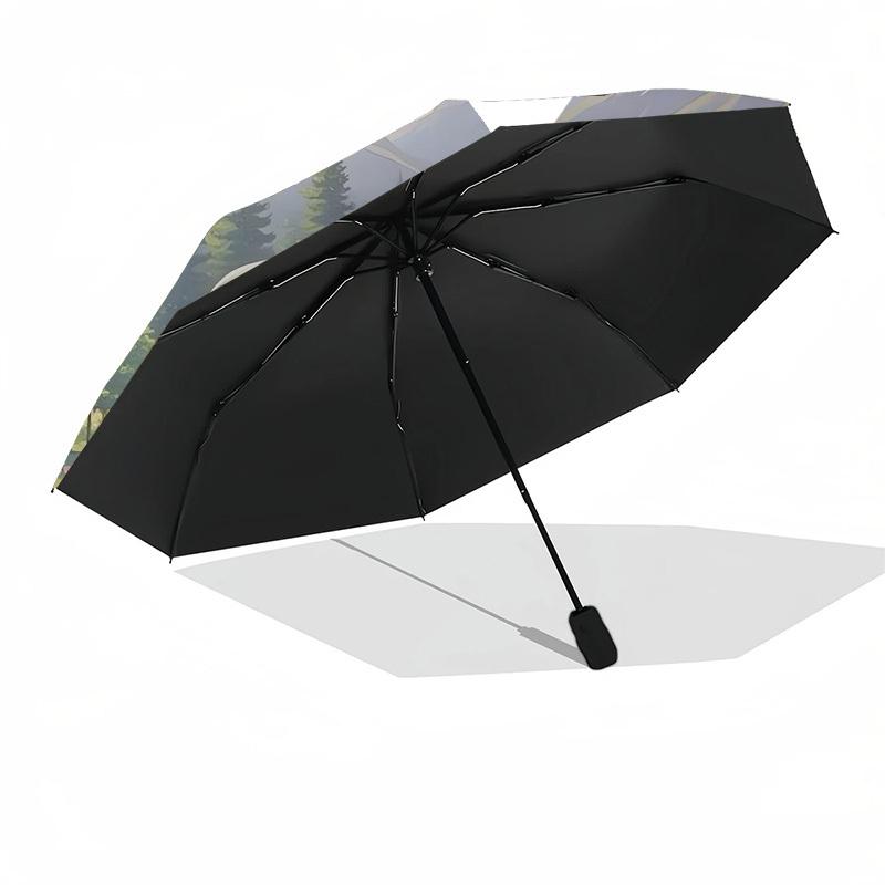 1pc Camper Van with Pink Flowers in Field Umbrella with Plastic Handle,Suitable for All Seasons Home Travel Outdoor UmbrellaDD414