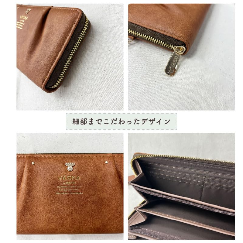 K-PARTS VASKA by moz Roxy Round Zipper Long Wallet, Moz VASKA Moose Wallet, Multi-functional with Card Slots, Perfect Gift for Women, Girls, and