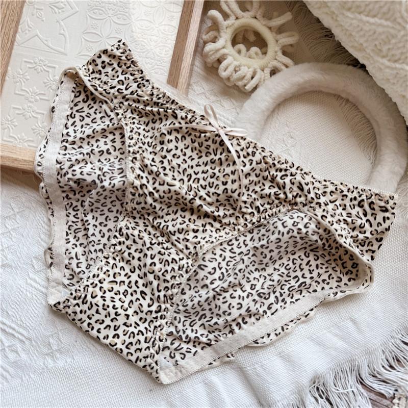 Women Cute Cartoon Ice Silk Screen Flower Sweet Plaid Polka Dots Flanged Low-rise Women's Panties