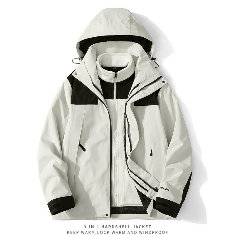 Unisex 3-in-1 Waterproof Windbreaker Jacket, Detachable Fleece-Lined Set, Thickened for Mountaineering, Couple Style