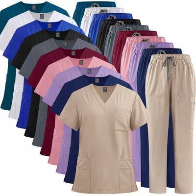Two Piece Set V-neck Short Sleeved Fast-drying Suits Nursing Uniform Set Tops+Pants Scrub Suit