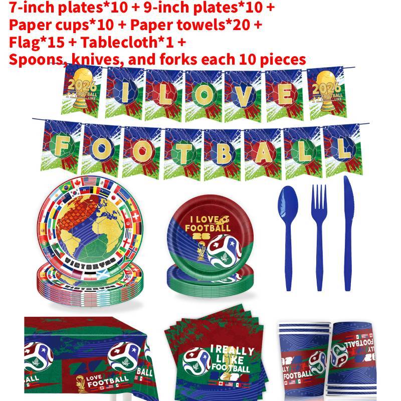 Soccer Global Football Cup Celebration Decor Pack With Flags And Table Cover For Events