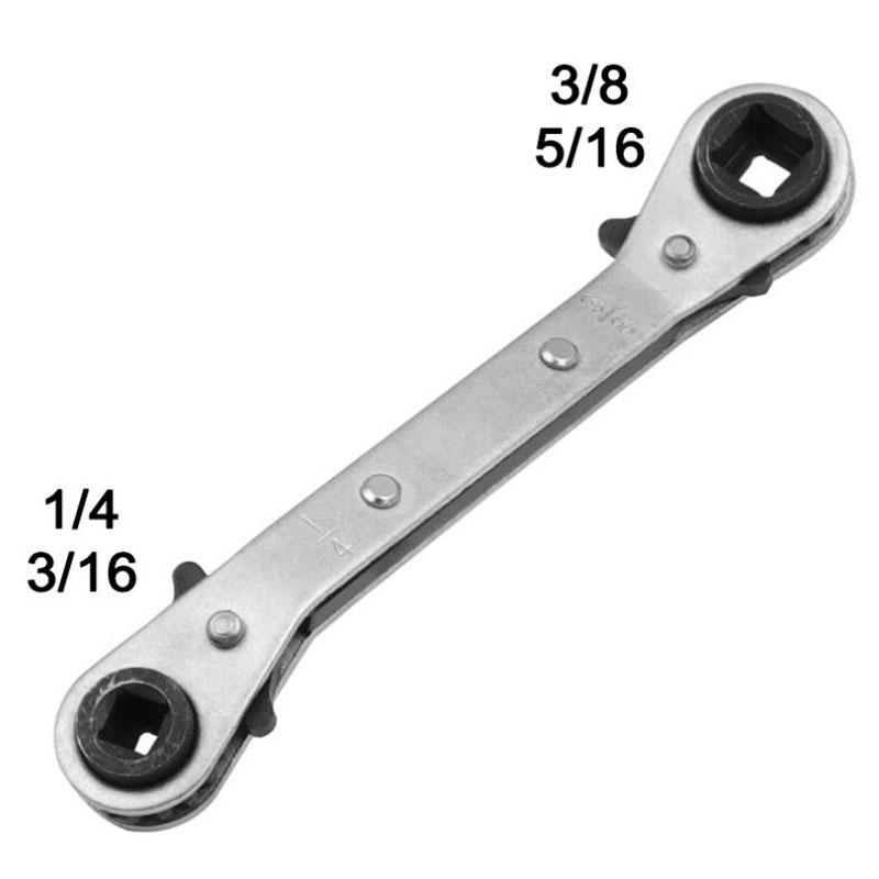 Refrigeration Ratchet Wrench Conditioning Service Wrench 4 Different Sizes 1/4 X 3/16 Square X 3/8 X 5/16 Square