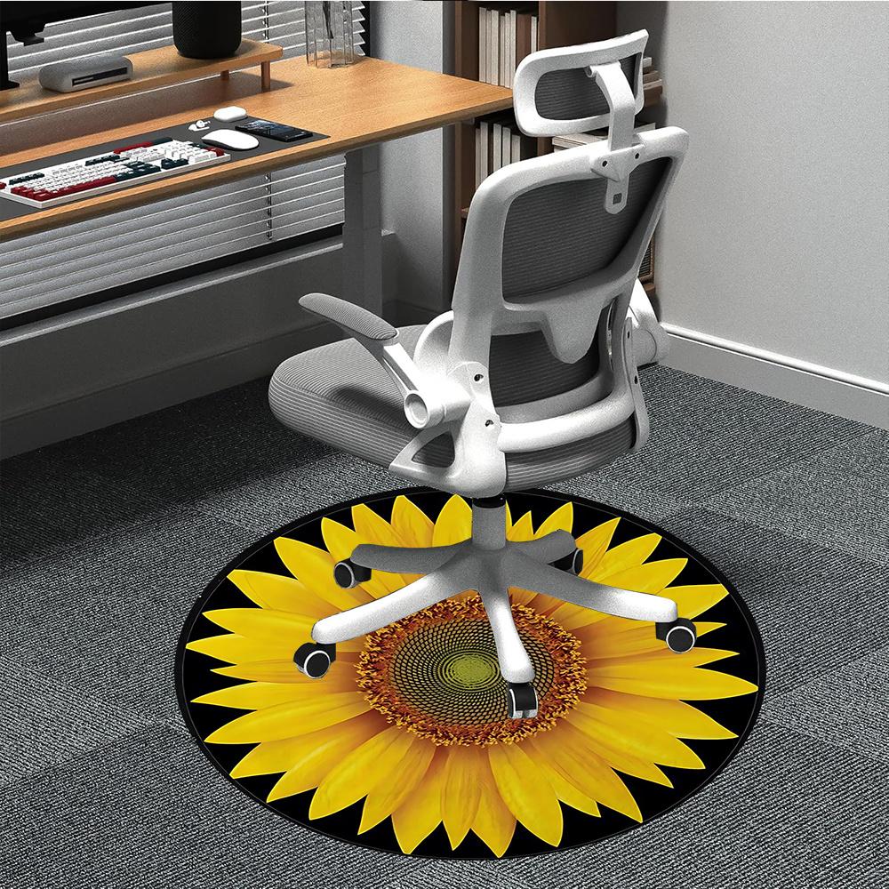1pc Sunflower Bloom Office Round Area Rug, Indoor Mat Suitable ForOffice, Under Office Chairs Bedroom Living Room Home Decor, Room Decot085