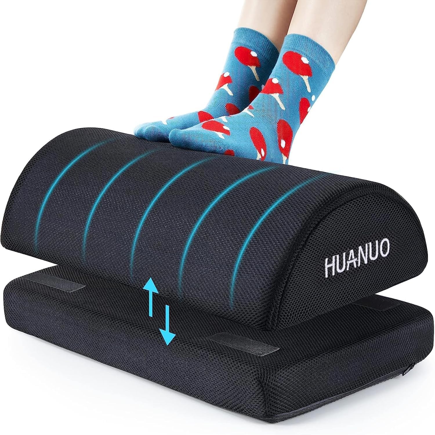 

HUANUO Footrest for Under Height Foot for Desk Remote Ergonomic Washable Removable Gift Desk, 2-Stage Adjustment, Footrest, Pillow, Work, Work, чорний
