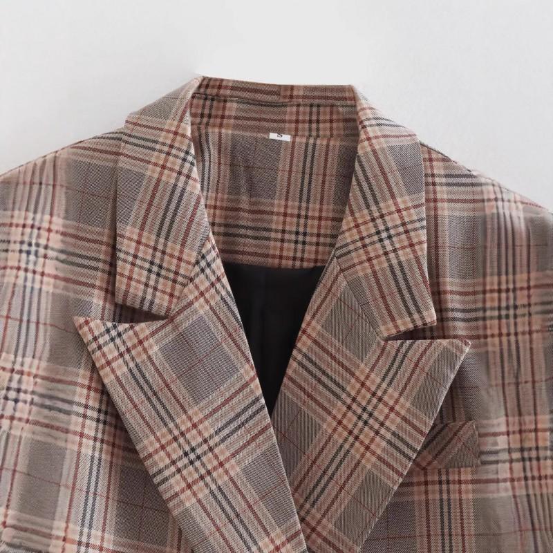 Womens Plaid Print Blazer Long Sleeve Casual Coat Street Style Outerwear