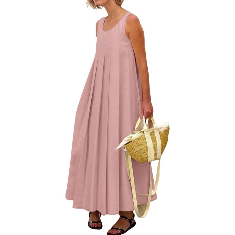 

ZANZEA Женское повседневное платье с круглым вырезом, свободное летнее платье без рукавов 4XL розовый