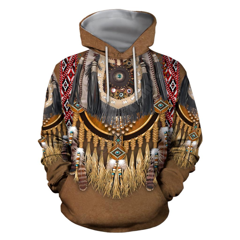 Spring Men's Hooded Sweatshirt Personality 3D Digital Indian Printed Long-sleeved Top