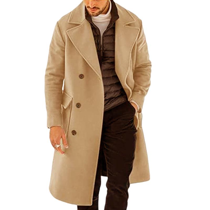 Autumn and Winter New Woolen Men's Coat Thickened Long Double-breasted Jacket