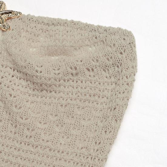 Damska Sukienka Bandeau z Wycięciem Rozgwiazdy Wysokim Rozcięciem Dopasowana Sukienka Maxi Seksowna Letnia Bez Ramiączek Szydełkowa Plażowa Sukienka