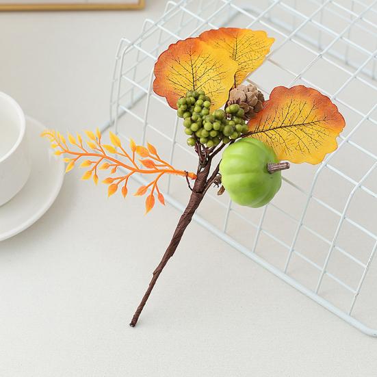 Halloween Artificial Pumpkin Branches Faux Fall Pumpkin Bouquet Fake Pumpkin Maple Leaf Picks for Harvest Thanksgiving Floral Arrangement Tabletop