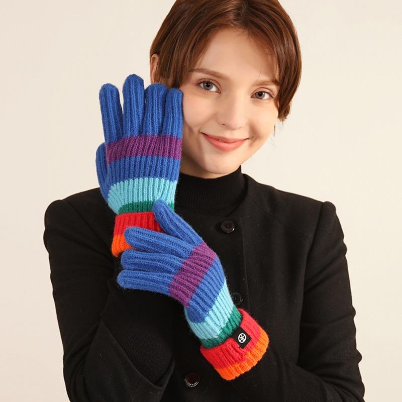 Hiver nouveau gants tricotés à rayures arc-en-ciel chauds gants pour femmes cyclisme coupe-froid gants en laine