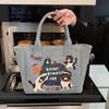 2025 New Trendy Cartoon Cat Print Denim Bucket Bag Versatile Casual Commuter Large Capacity Crossbody Shoulder Bag for Women