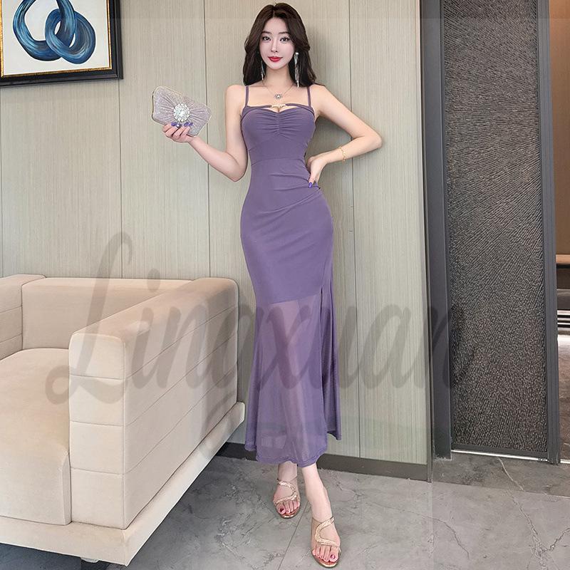 

Luxurious Mesh Slim-Fit Evening Gown with Slit Small фиолетовый