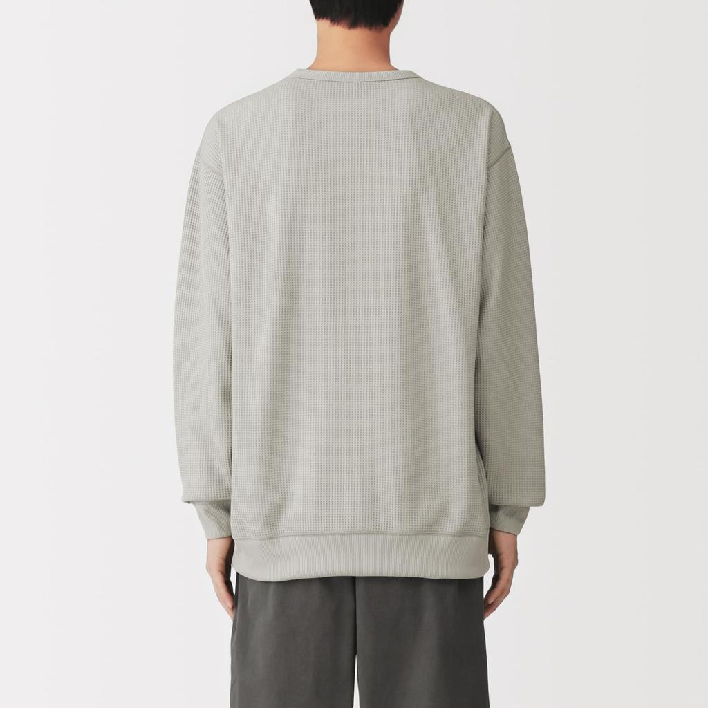 MUJI Waffle Crew Neck AB1OHA6S Smoky Blue S <Circulation> Men's UV-Cut Quick-Drying Long-Sleeve T-Shirt